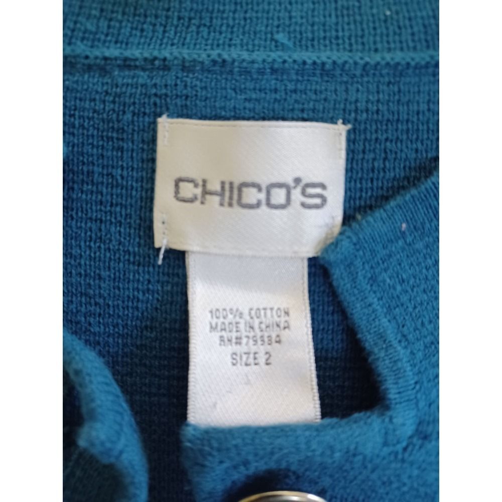 Chicos‎ Sz 2 Lg Cardigan Jacket Knit Military Button Cotton Blue Stretch Office - Picture 4 of 10